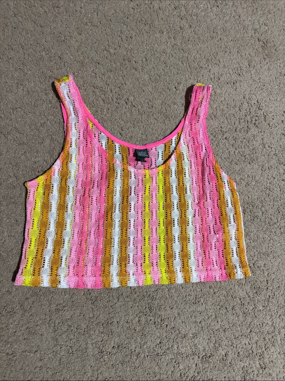 wild fable Neon Pink & Yellow Striped Cropped Knit Tank